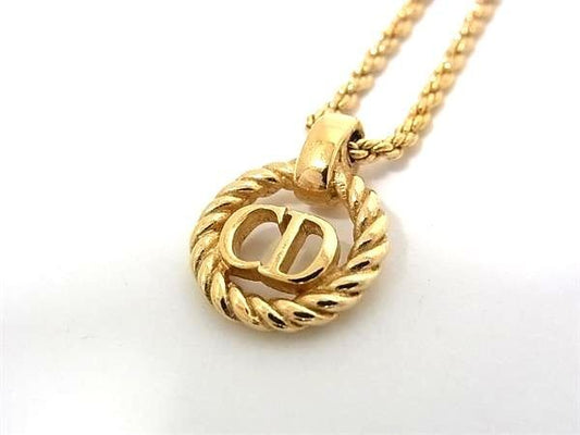 Christian Dior クリスチャン ディオール ネックレス CDロゴ ツイストサークル ゴールド系 メタル レディース 美品