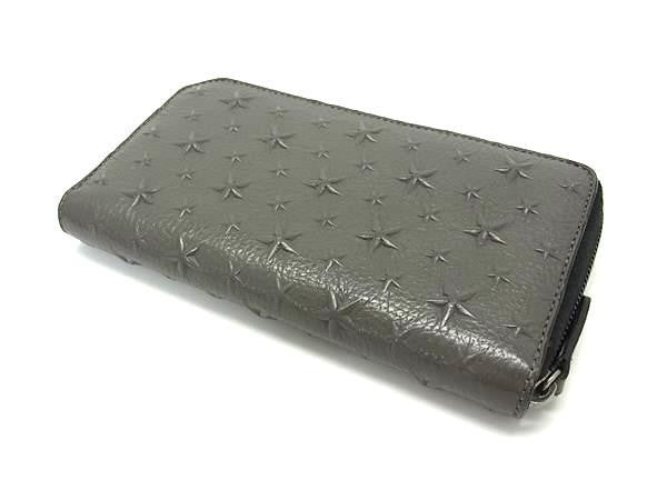 JIMMY CHOO ジミーチュウ 長財布 カーナビー グレー系 レザー ユニセックス スターエンボス ラウンドファスナー 美品
