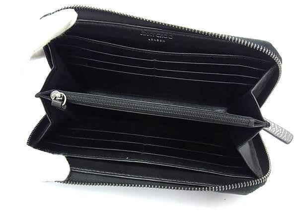 JIMMY CHOO ジミーチュウ 長財布 カーナビー グレー系 レザー ユニセックス スターエンボス ラウンドファスナー 美品