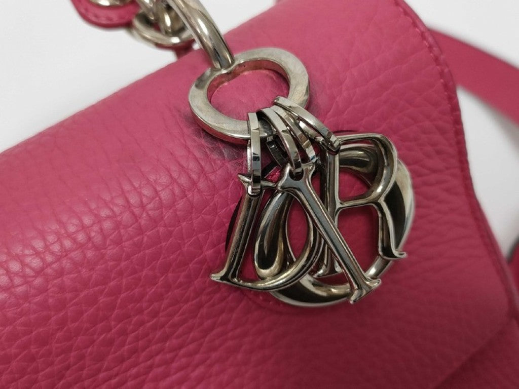 Christian Dior クリスチャン ディオール ハンドバッグ ビーディオール ローズピンク系 レザー レディース 2WAY ショルダーバッグ シルバー金具 美品