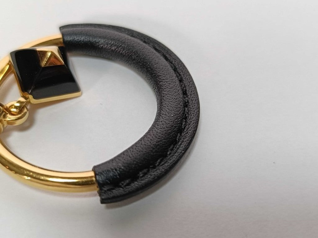 HERMES エルメス ネックレス ループ メドール PM ゴールド ブラック系 メタル レザー レディース 美品