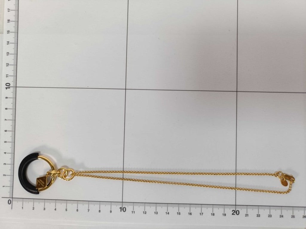 HERMES エルメス ネックレス ループ メドール PM ゴールド ブラック系 メタル レザー レディース 美品