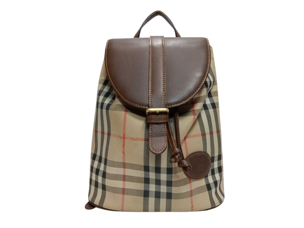Burberrys バーバリーズ リュックサック ノバチェック ブラウン ベージュ系 キャンバス レザー レディース バックパック 美品