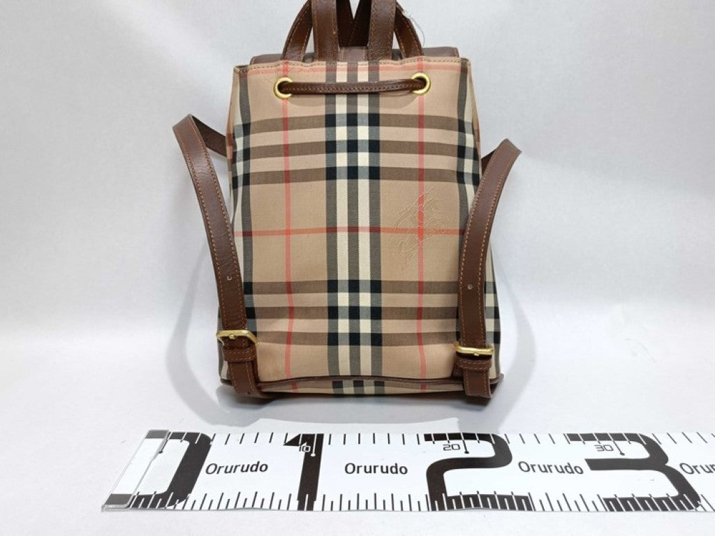 Burberrys バーバリーズ リュックサック ノバチェック ブラウン ベージュ系 キャンバス レザー レディース バックパック 美品