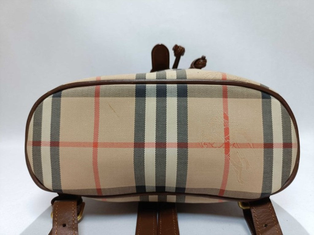 Burberrys バーバリーズ リュックサック ノバチェック ブラウン ベージュ系 キャンバス レザー レディース バックパック 美品