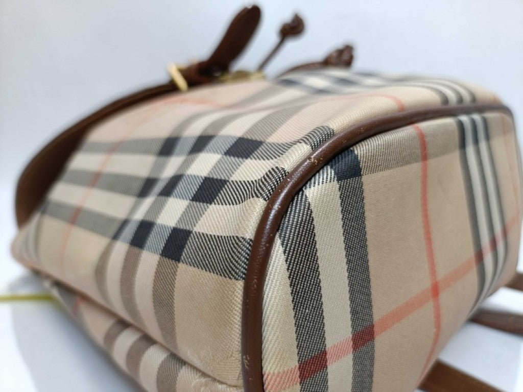Burberrys バーバリーズ リュックサック ノバチェック ブラウン ベージュ系 キャンバス レザー レディース バックパック 美品