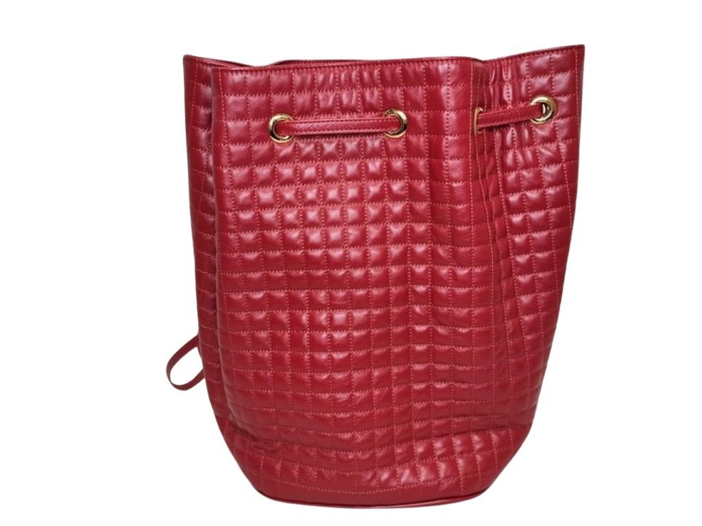 CELINE セリーヌ リュックサック Cチャーム スモール バックパック レッド系 レザー レディース バックパック ゴールド金具 美品