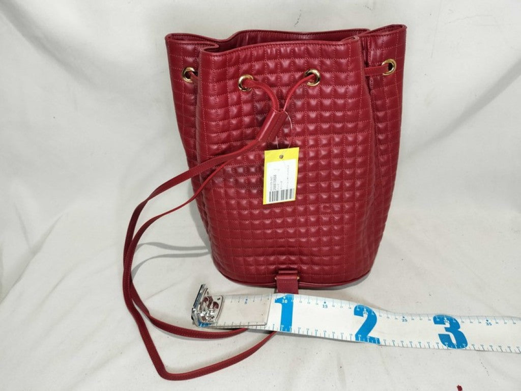 CELINE セリーヌ リュックサック Cチャーム スモール バックパック レッド系 レザー レディース バックパック ゴールド金具 美品