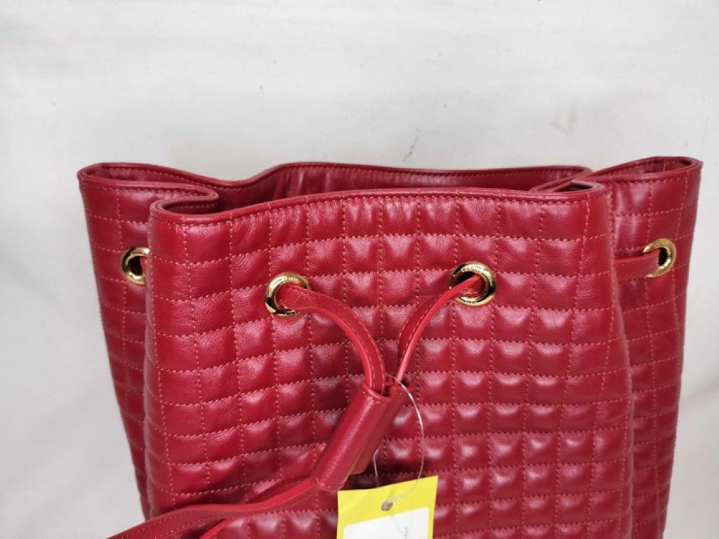 CELINE セリーヌ リュックサック Cチャーム スモール バックパック レッド系 レザー レディース バックパック ゴールド金具 美品