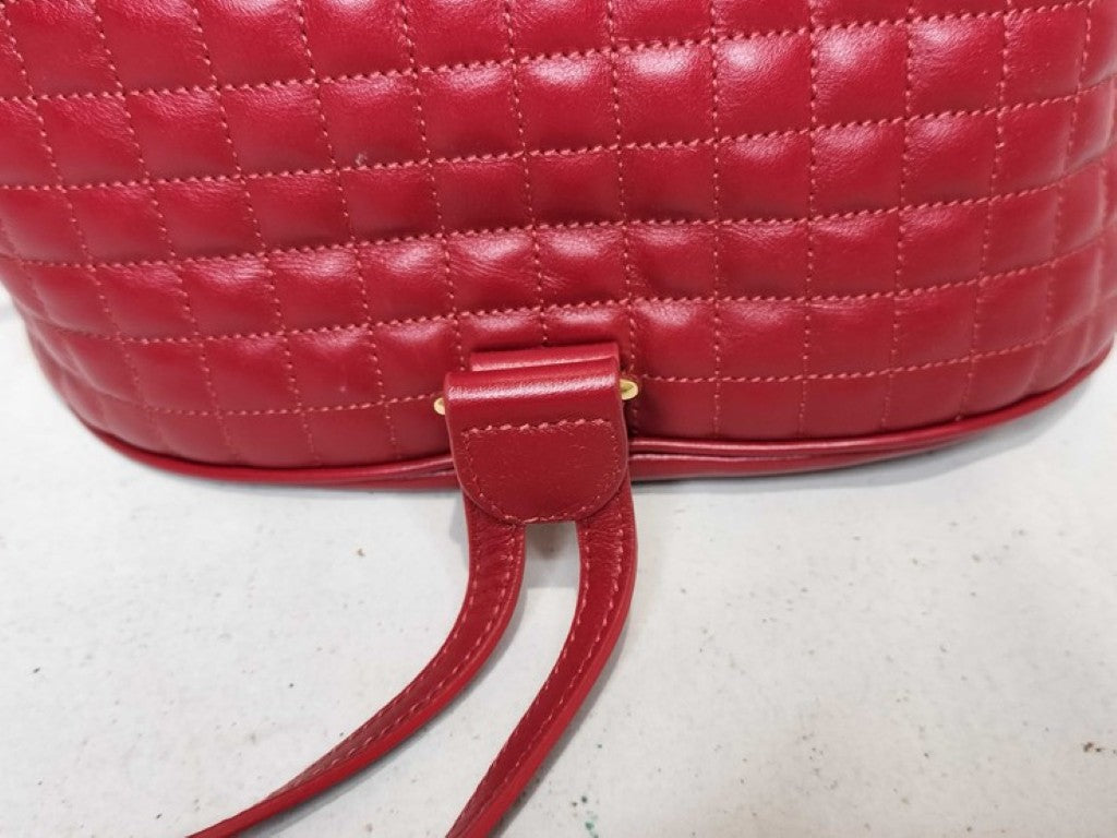 CELINE セリーヌ リュックサック Cチャーム スモール バックパック レッド系 レザー レディース バックパック ゴールド金具 美品