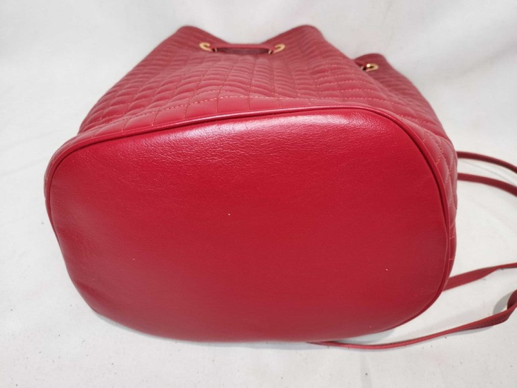 CELINE セリーヌ リュックサック Cチャーム スモール バックパック レッド系 レザー レディース バックパック ゴールド金具 美品
