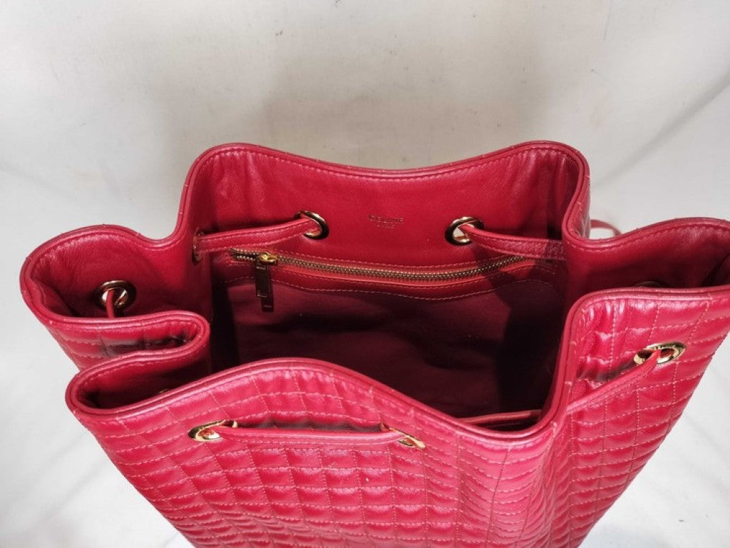 CELINE セリーヌ リュックサック Cチャーム スモール バックパック レッド系 レザー レディース バックパック ゴールド金具 美品