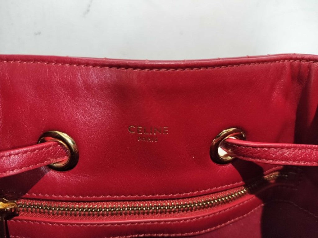 CELINE セリーヌ リュックサック Cチャーム スモール バックパック レッド系 レザー レディース バックパック ゴールド金具 美品