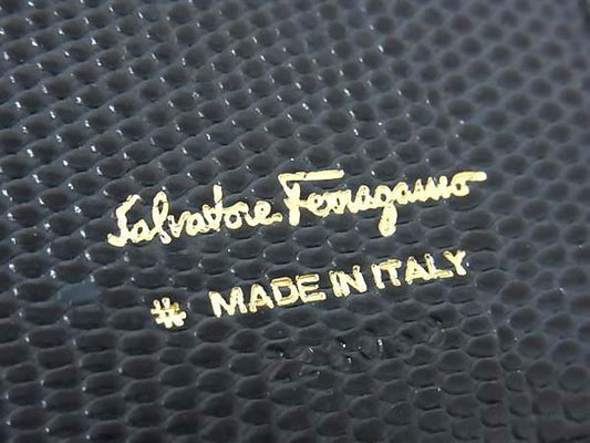 Salvatore Ferragamo フェラガモ 財布 ヴァラ 22 3059 ネイビー リザード型押しレザー レディース 二つ折り 長財布 ゴールド金具 美品