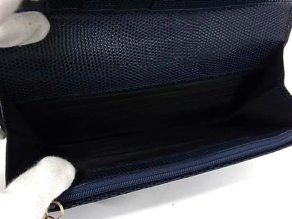 Salvatore Ferragamo フェラガモ 財布 ヴァラ 22 3059 ネイビー リザード型押しレザー レディース 二つ折り 長財布 ゴールド金具 美品