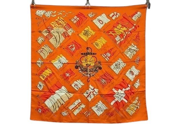 HERMES エルメス スカーフ カレ90 マルチカラー シルク100% レディース PAVOIS 船旗 美品