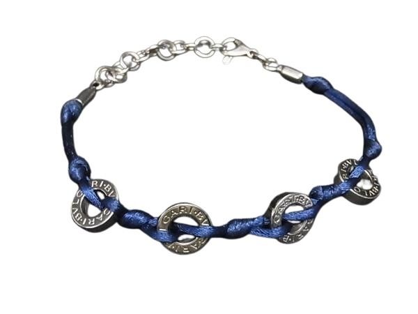 BVLGARI ブルガリ ブレスレット ブルガリブルガリ ネイビー シルバー SV925 キャンバス メンズ コードブレス