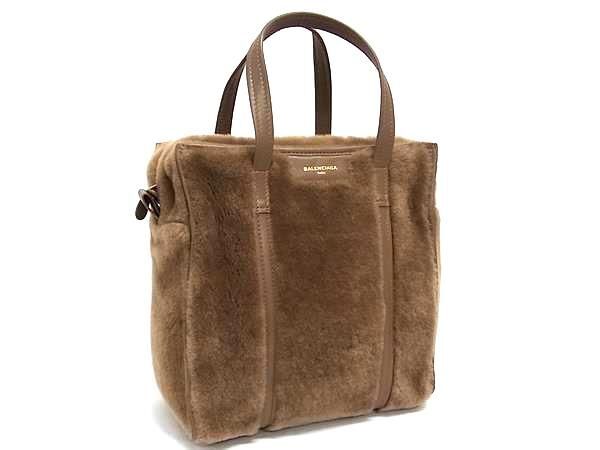 BALENCIAGA バレンシアガ ハンドバッグ バザールショッパー 443096 ブラウン ムートン レディース 美品