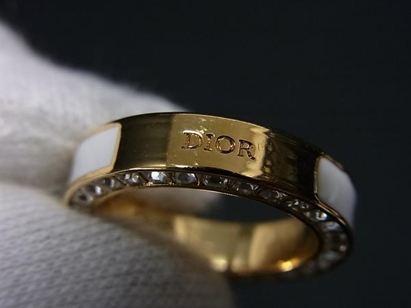 ChristianDior クリスチャンディオール リング 指輪 Night Code ナイト コード ゴールド ホワイト メタル レディース ラインストーン 美品
