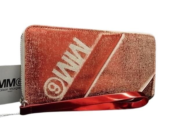 Maison Margiela MM6 メゾンマルジェラ エムエムシックス 長財布 S54UI0051 レッド系×シルバー系 キャンバス ユニセックス ラウンドファスナー 超美品