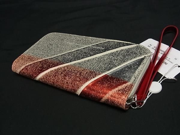 Maison Margiela MM6 メゾンマルジェラ エムエムシックス 長財布 S54UI0051 レッド系×シルバー系 キャンバス ユニセックス ラウンドファスナー 超美品