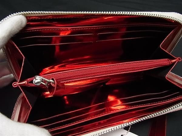 Maison Margiela MM6 メゾンマルジェラ エムエムシックス 長財布 S54UI0051 レッド系×シルバー系 キャンバス ユニセックス ラウンドファスナー 超美品