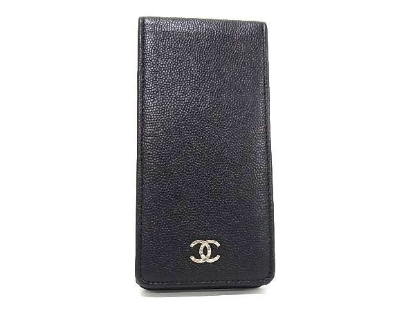 CHANEL シャネル iPodケース ココマーク ブラック系 キャビアスキン ユニセックス シルバー金具 超美品