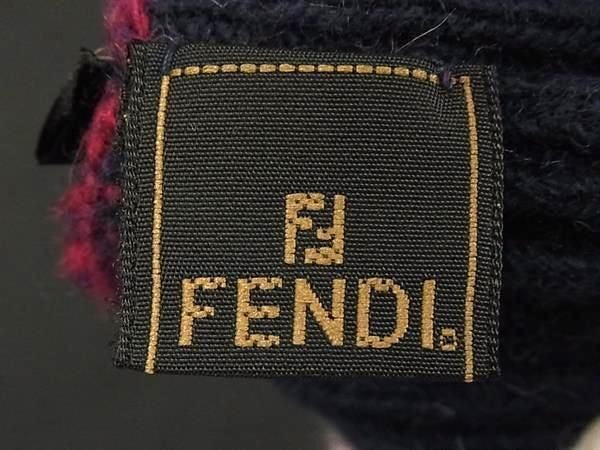 FENDI フェンディ グローブ FFロゴ ワインレッド系×ネイビー系 ウール60%×アンゴラ20%×ナイロン20% レディース 新品未使用展示品
