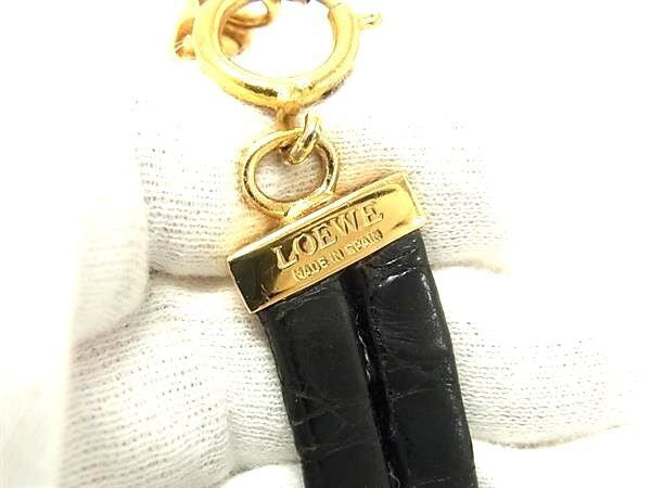 LOEWE ロエベ ネックレス ブラック系×ゴールド系 クロコダイル型押しレザー メタル レディース 美品