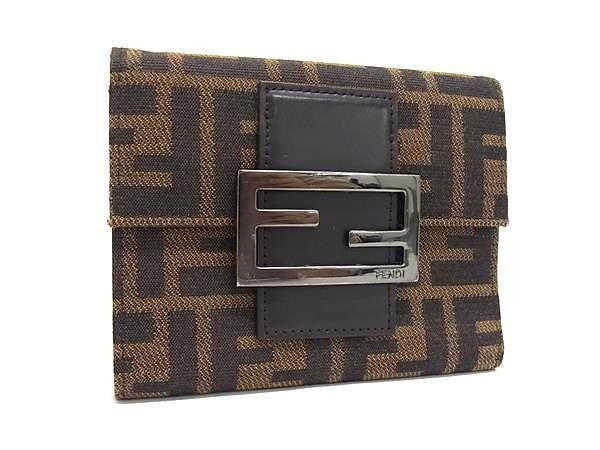 FENDI フェンディ 三つ折り 財布 ズッカ 8M0023 ブラウン系 キャンバス レザー ユニセックス 美品