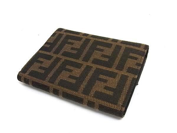 FENDI フェンディ 三つ折り 財布 ズッカ 8M0023 ブラウン系 キャンバス レザー ユニセックス 美品