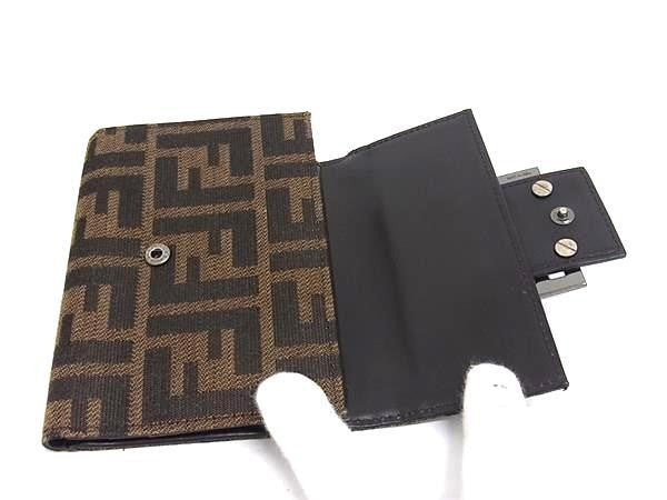 FENDI フェンディ 三つ折り 財布 ズッカ 8M0023 ブラウン系 キャンバス レザー ユニセックス 美品