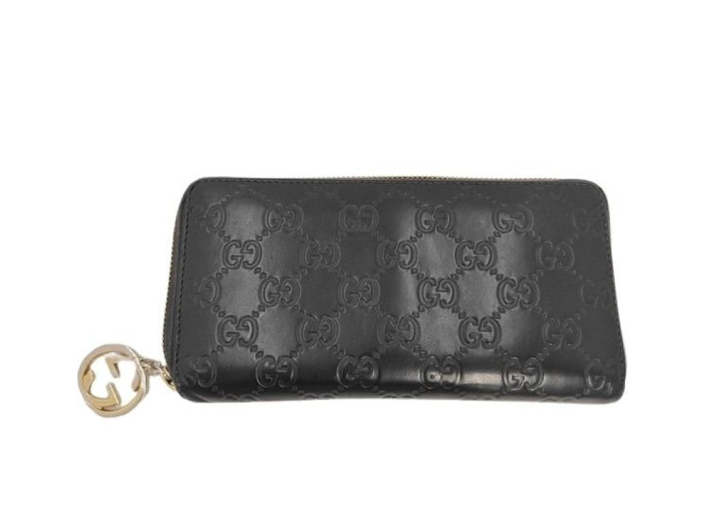 GUCCI グッチ 長財布 グッチシマ 409342 ブラック系 レザー メンズ ラウンドファスナー ゴールド金具