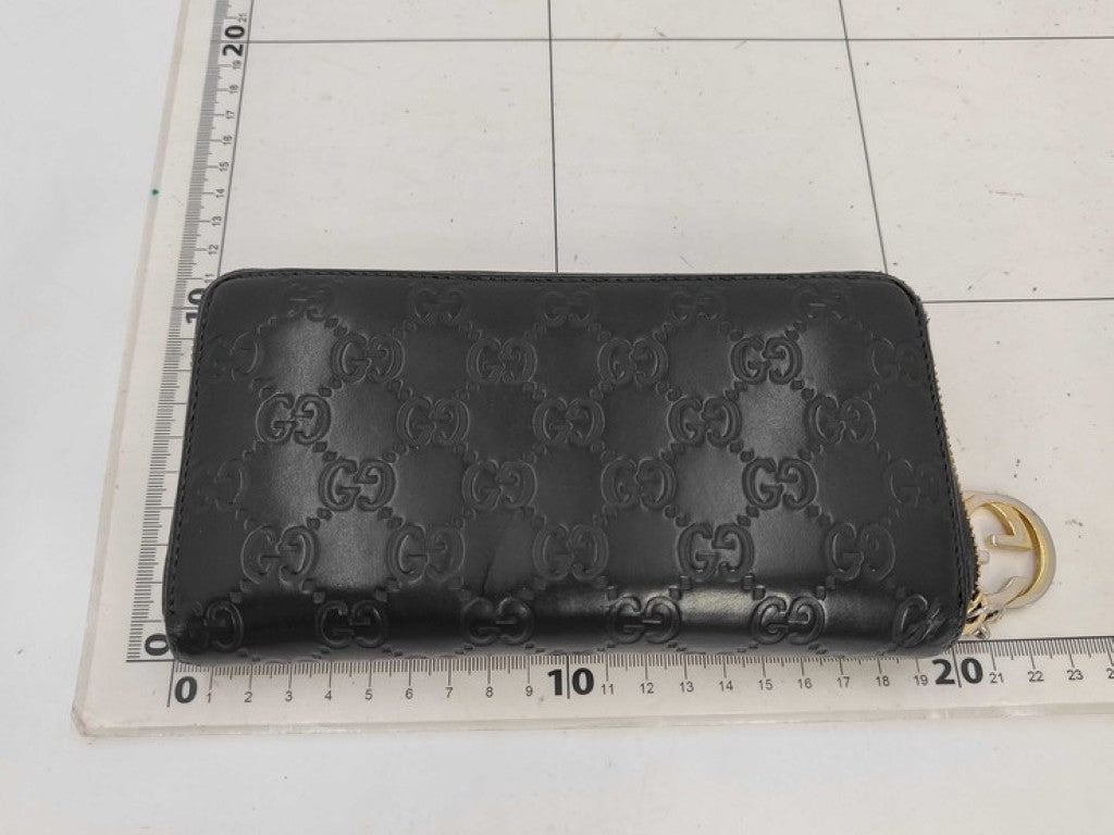 GUCCI グッチ 長財布 グッチシマ 409342 ブラック系 レザー メンズ ラウンドファスナー ゴールド金具