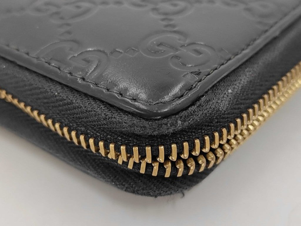 GUCCI グッチ 長財布 グッチシマ 409342 ブラック系 レザー メンズ ラウンドファスナー ゴールド金具