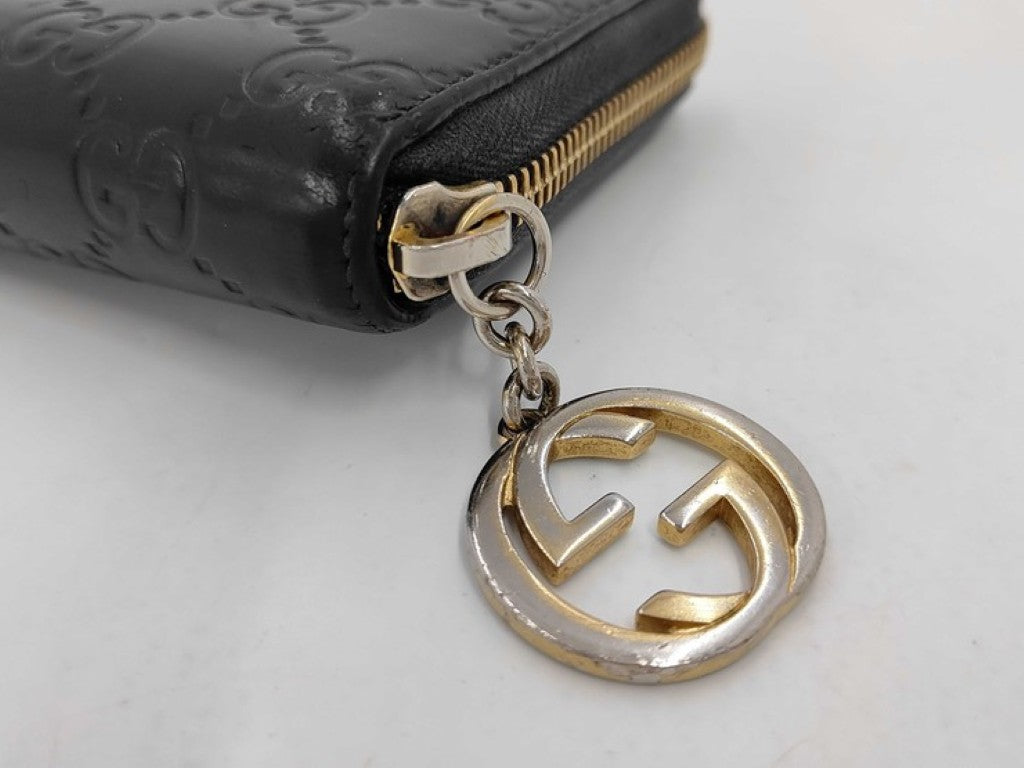 GUCCI グッチ 長財布 グッチシマ 409342 ブラック系 レザー メンズ ラウンドファスナー ゴールド金具