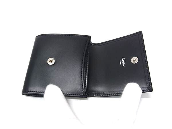 CARTIER カルティエ コインケース パシャ ブラック系 レザー メンズ シルバー金具 美品