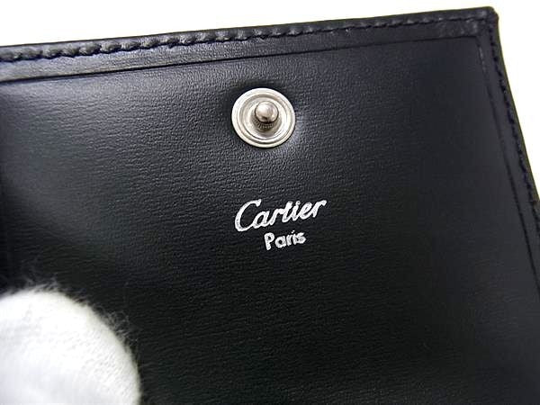 CARTIER カルティエ コインケース パシャ ブラック系 レザー メンズ シルバー金具 美品