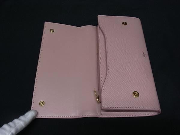 CELINE セリーヌ 長財布 ラージフラップウォレット ピンク系 レザー レディース 二つ折り 美品