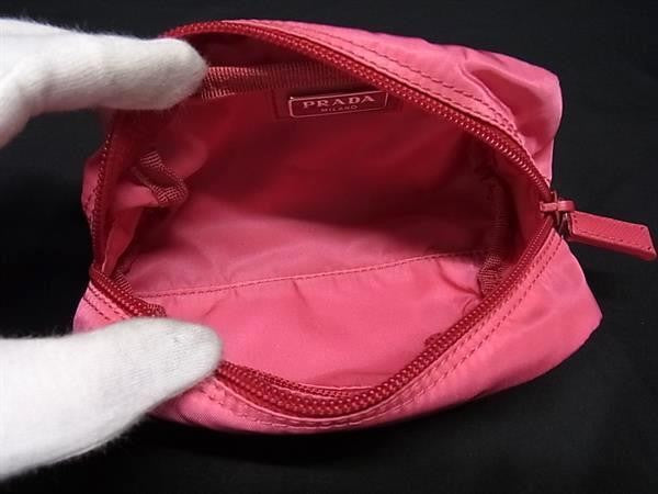 PRADA プラダ ポーチ トライアングルロゴ 1N0175 ピンク系 テスートナイロン×サフィアーノレザー レディース 美品