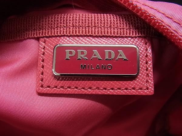 PRADA プラダ ポーチ トライアングルロゴ 1N0175 ピンク系 テスートナイロン×サフィアーノレザー レディース 美品