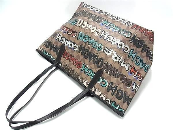 COACH コーチ トートバッグ ミント＆サーフ Mint+Serf コラボ CM093 ブラウン系×マルチカラー PVC×レザー レディース 超美品
