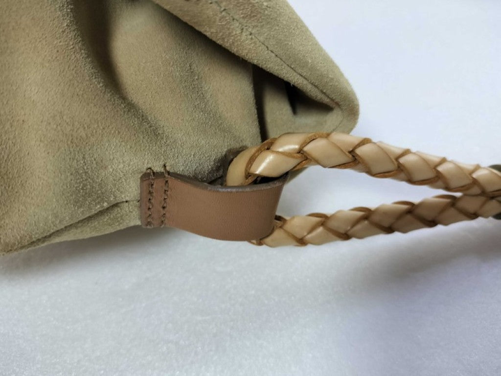 BURBERRY バーバリー ハンドバッグ ヘイマーケット ベージュ系 カーキ マルチカラー スエード レディース 編み込み ショルダーバッグ 美品