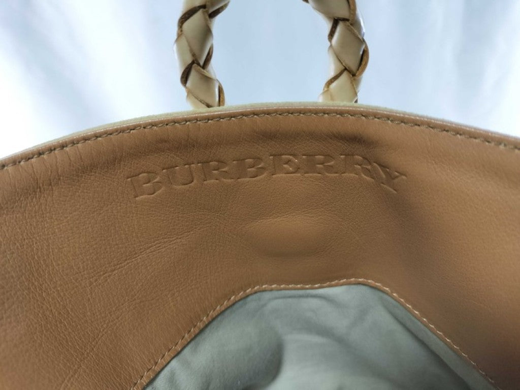BURBERRY バーバリー ハンドバッグ ヘイマーケット ベージュ系 カーキ マルチカラー スエード レディース 編み込み ショルダーバッグ 美品