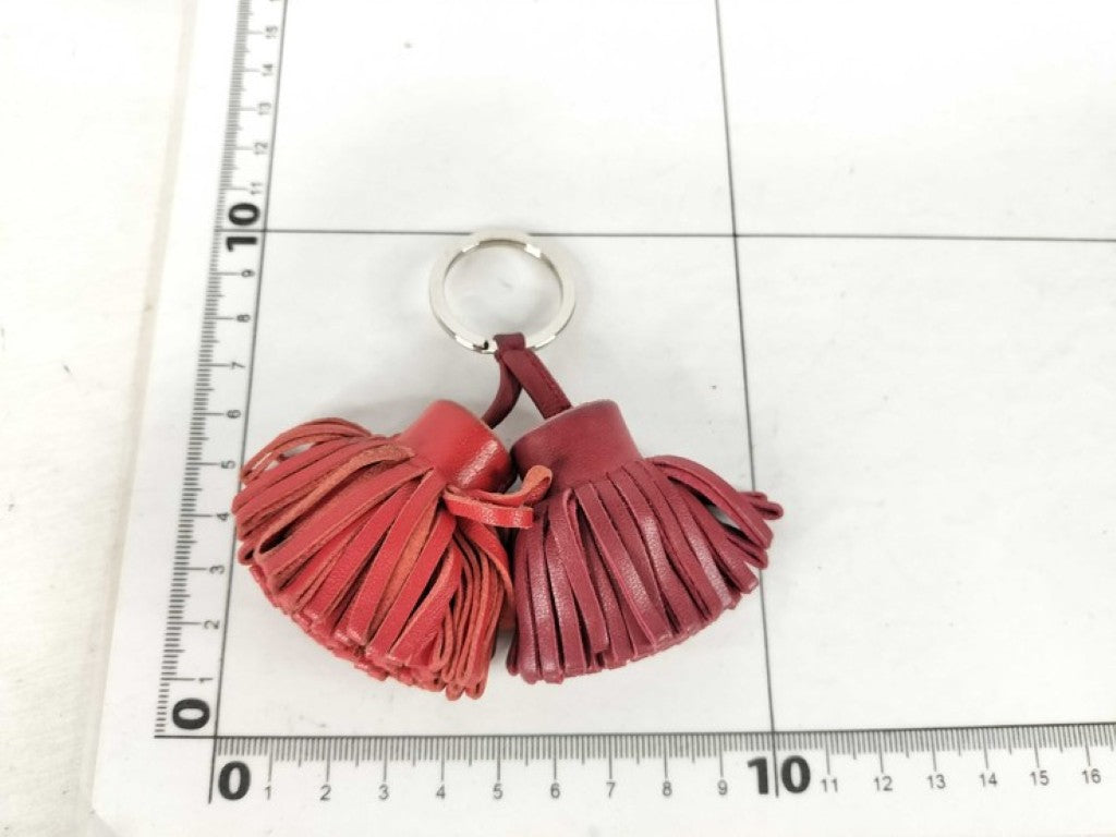 HERMES エルメス キーホルダー カルメンウノドス レッド系 レザー レディース シルバー金具