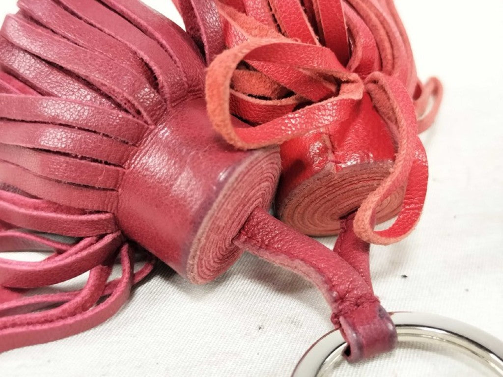 HERMES エルメス キーホルダー カルメンウノドス レッド系 レザー レディース シルバー金具