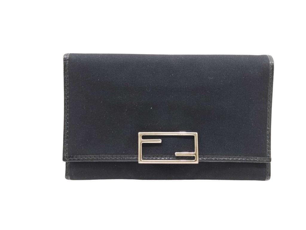 FENDI フェンディ 長財布 07-15829/0-012 ブラック系 キャンバス レザー レディース 三つ折り シルバー金具 美品