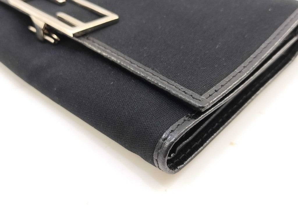 FENDI フェンディ 長財布 07-15829/0-012 ブラック系 キャンバス レザー レディース 三つ折り シルバー金具 美品