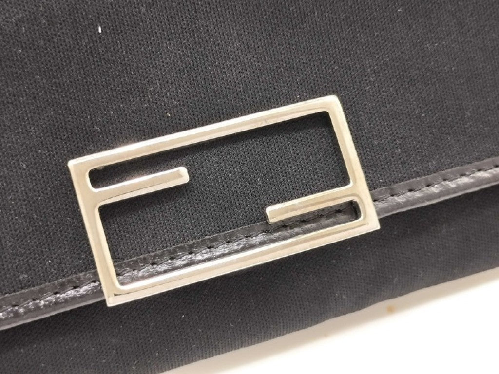 FENDI フェンディ 長財布 07-15829/0-012 ブラック系 キャンバス レザー レディース 三つ折り シルバー金具 美品
