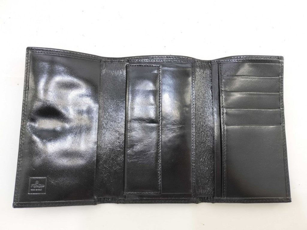 FENDI フェンディ 長財布 07-15829/0-012 ブラック系 キャンバス レザー レディース 三つ折り シルバー金具 美品